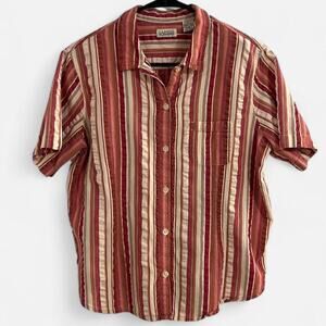 Vintage 90s “Classic Elements” Pink + Reds Striped Short Sleeve Blouse